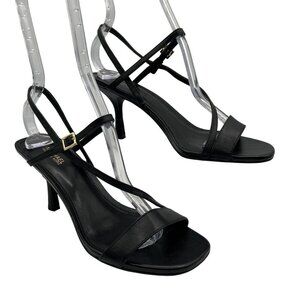 Michael Kors Tasha Womens 7 Black Leather Strappy Heeled Dressy Sandals Cocktail